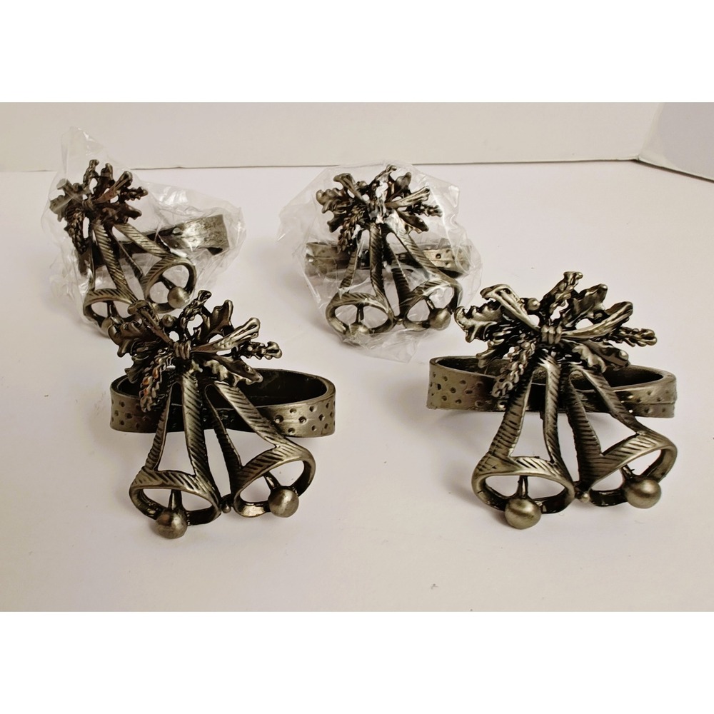 Vintage Christmas Bell Napkin Rings, Metal Excellent New Condition-Set 4